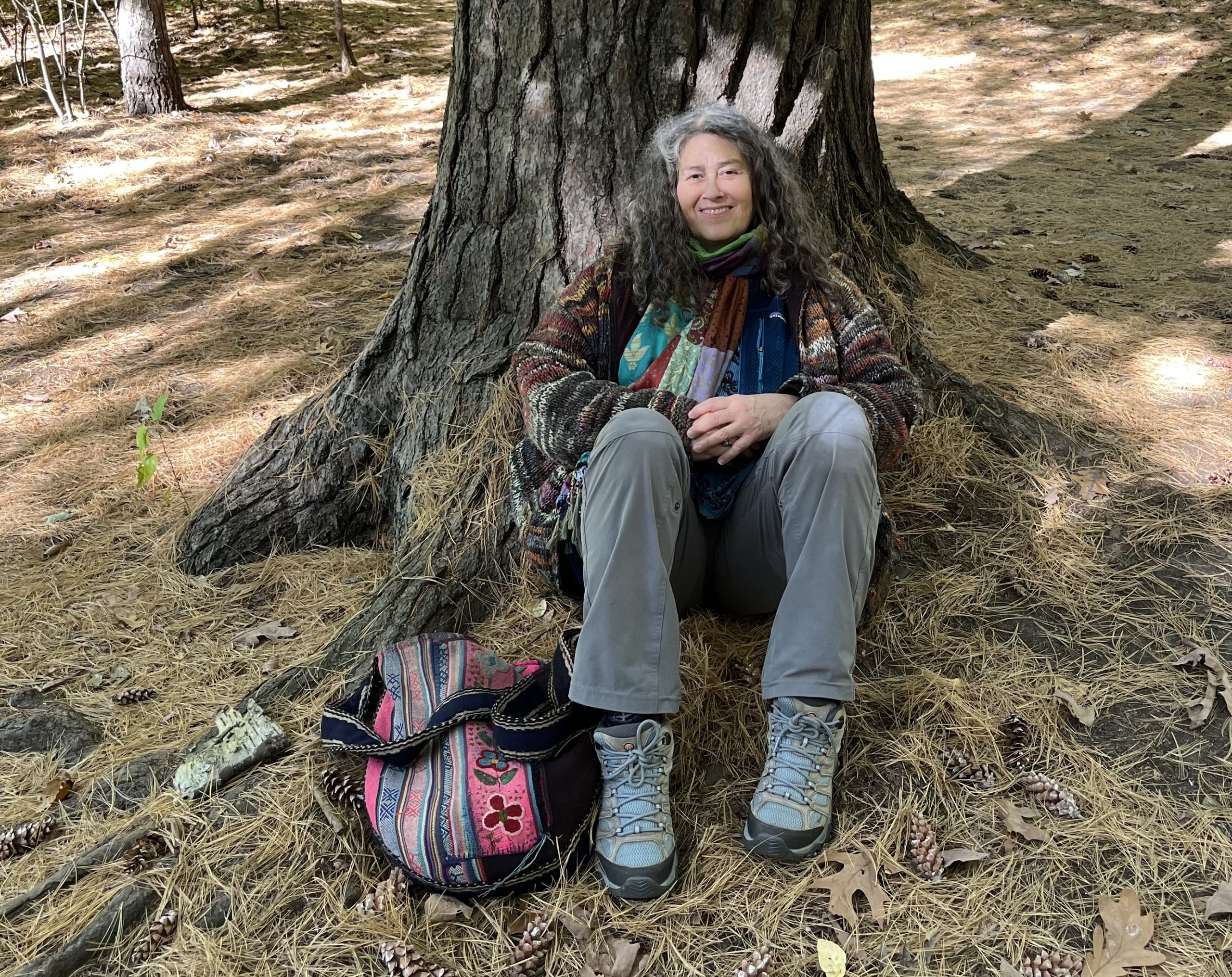 Deborah Brodey sounding with a tree in Nature